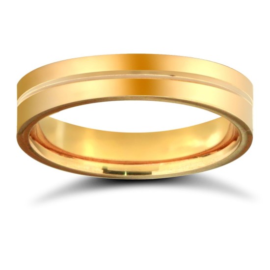18ct Yellow Gold Premium Weight Flat Court Profile Centre Groove Wedding Ring
