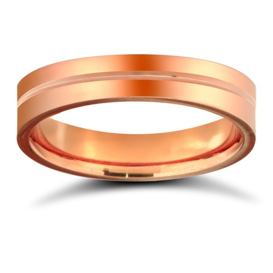 9ct Rose Gold Premium Weight Flat Court Profile Centre Groove Wedding Ring