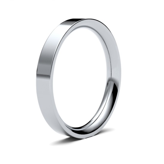 9ct White Gold Premium Weight Flat Court Profile Mirror Finish Wedding Ring