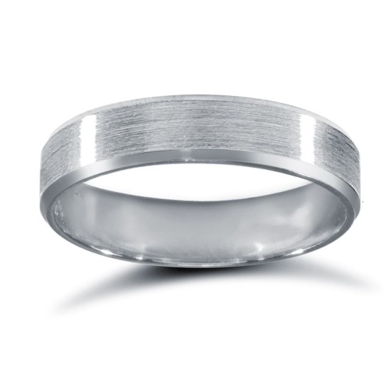 9ct White Gold Premium Weight Flat Court Profile Satin and Bevelled Edge Wedding Ring