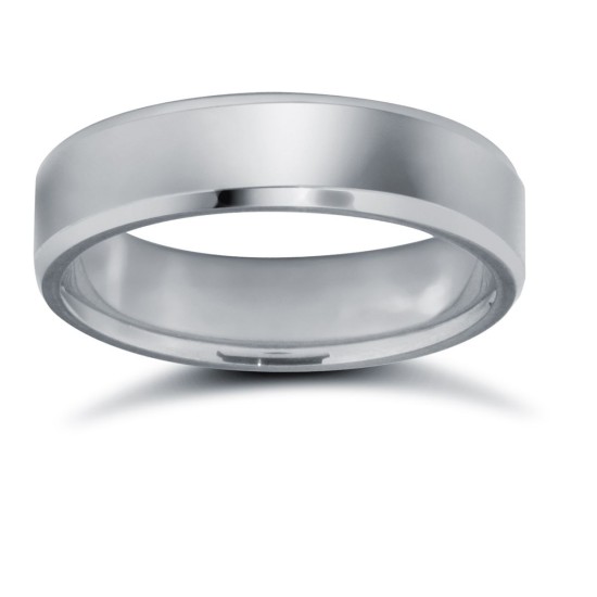 9ct White Gold Premium Weight Flat Court Profile Bevelled Edge Wedding Ring