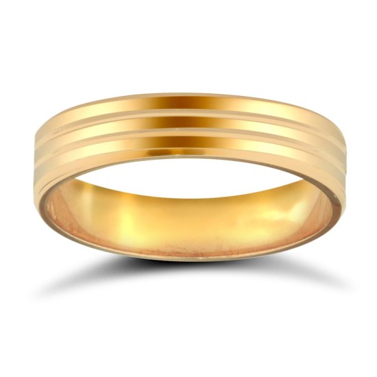 9ct Yellow Gold Premium Weight Flat Court Profile Double Groove Wedding Ring