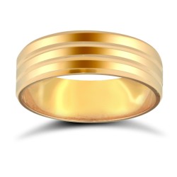 9ct Yellow Gold Premium Weight Flat Court Profile Double Groove Wedding Ring
