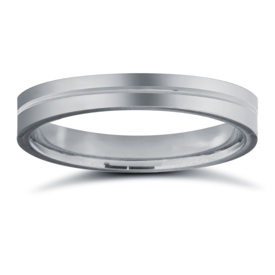 Platinum Premium Weight Flat Court Profile Centre Groove Wedding Ring