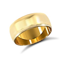 22ct Yellow Gold Standard Weight 8mm Soft Court Profile Mill Grain Wedding Ring