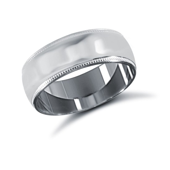 9ct White Gold Standard Weight Court Profile Mill Grain Wedding Ring