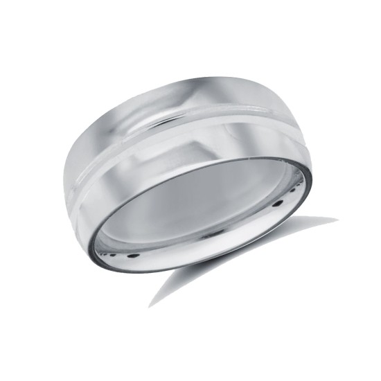 9ct White Gold Standard Weight Court Profile Centre Groove Wedding Ring
