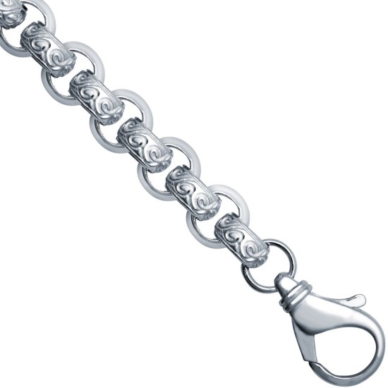 925 Silver Patterened & Plain Belcher 12.0mm Gauge Bracelet
