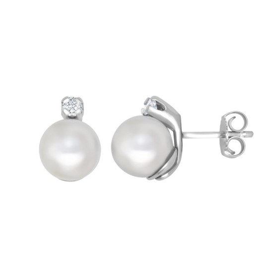 9ct White Dia-10pts 7.0-7.5mm Cultured Pearl Stud Earrings