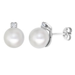 9ct White Dia-15pts 8.5-9.0mm Cultured Pearl Stud Earrings