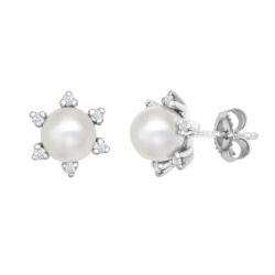 9ct White Dia-12pts 5.5-6.0mm Cultured Pearl Stud Earrings