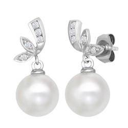 9ct White Dia-14pts 8.0-8.5mm Cultured Pearl Stud Earrings