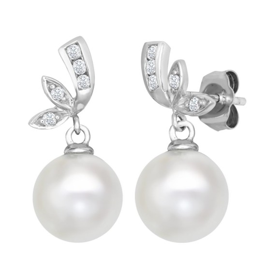 9ct White Dia-14pts 8.0-8.5mm Cultured Pearl Stud Earrings