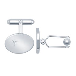 925 Silver Natural Diamond Set Oval Cufflinks Swivel Backs