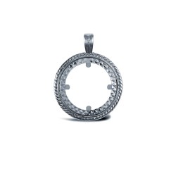 925 Silver Half Sovereign Size Pendant Mount Rope Edge