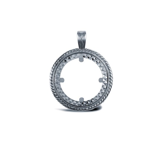 925 Silver Half Sovereign Size Pendant Mount Rope Edge