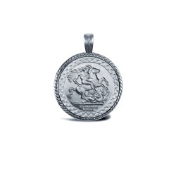 925 Silver Half Size St George Medal Pendant Rope Edge 925 Silver Half Size St George Medal Pendant Rope Edge