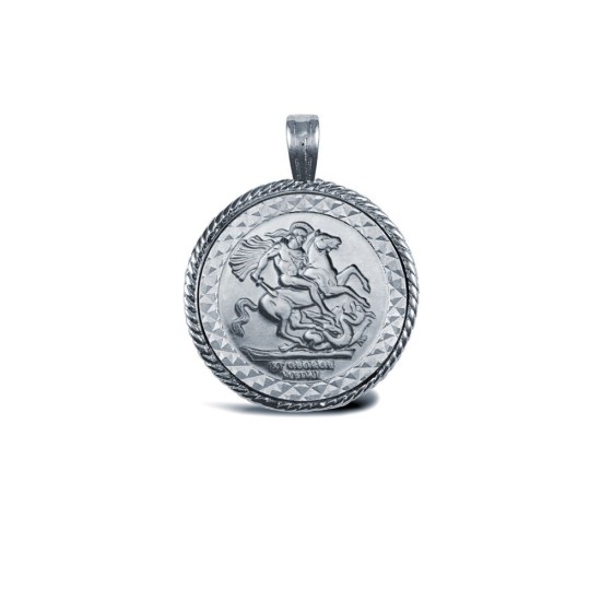 925 Silver Half Size St George Medal Pendant Rope Edge