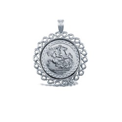 925 Silver Half Size St George Medal Pendant Swirl Design