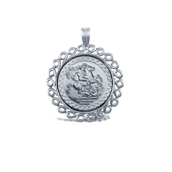 925 Silver Half Size St George Medal Pendant Swirl Design