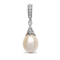 18ct White Gold Natural Diamond And Pearl Pendant