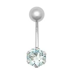 9ct White Gold Cubic Zirconia Belly Bar