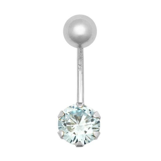 9ct White Gold Cubic Zirconia Belly Bar