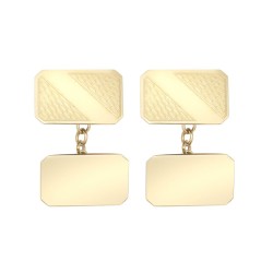 9ct Yellow GoldCut Corners Art Deco Engine Turned Cufflinks Chain Back