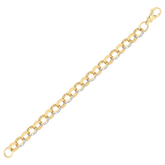 9ct Yellow Gold CZ set and Patterened Belcher 11mm Gauge Bracelet