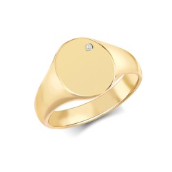 9ct Yellow Gold 0.03cts Diamonds Flush-set Oval Signet Ring