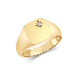 9ct Yellow Gold 0.06cts Diamonds Star-set Cushion Signet Ring