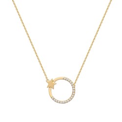 9ct Yellow 0.12ct Circle & Star Natural Diamond Pendant with 16" Chain