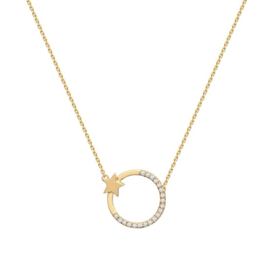 9ct Yellow 0.12ct Circle & Star Natural Diamond Pendant with 16" Chain