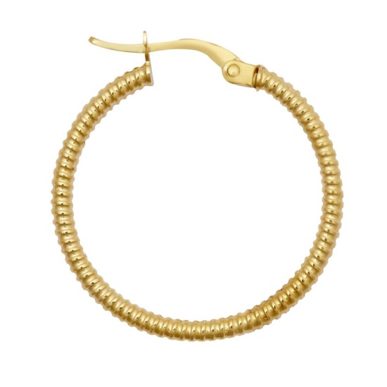 9ct Yellow Ribbed Polished hoop Earrings