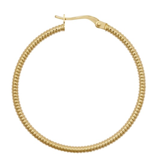 9ct Yellow Ribbed Polished hoop Earrings