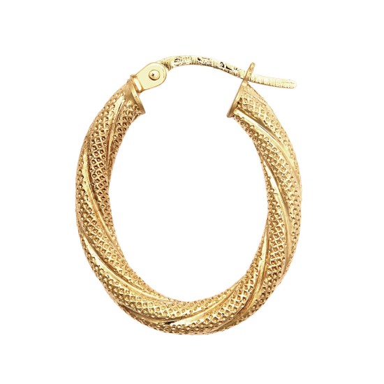 9ct Yellow 3mm Frosted Oval Shaped Hoop Earrings