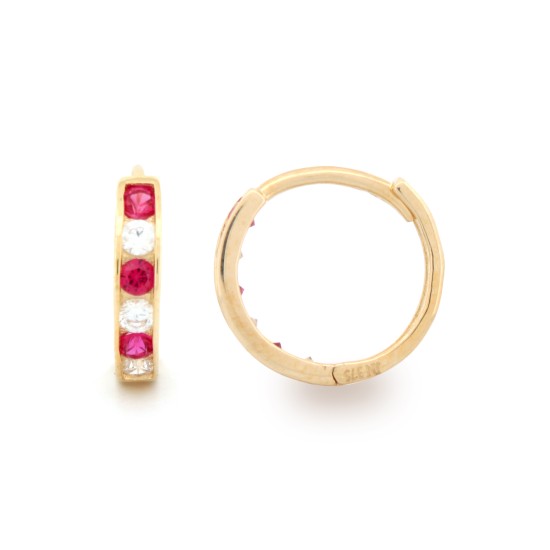 9ct Yellow Ruby & Cz Set Huggie Earrings