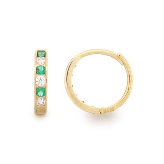 9ct Yellow Emerald & Cz Set Huggie Earrings