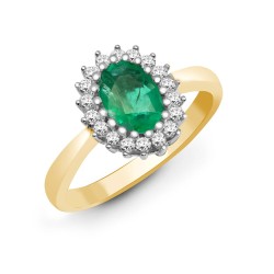 18ct Yellow Gold Natural Diamond And Emerald Ring