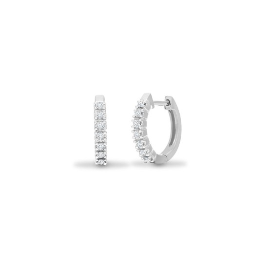 9ct white gold 25pt Natural Diamond huggie earrings with a hinge and a notched post fixing.