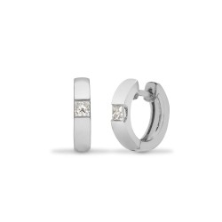 18ct White gold 18pt Natural Diamond huggie style earrings with a hinged notched post fixing