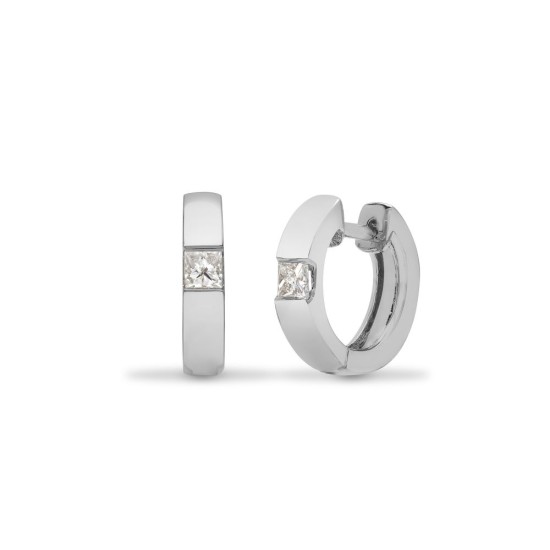 18ct White gold 18pt Natural Diamond huggie style earrings with a hinged notched post fixing