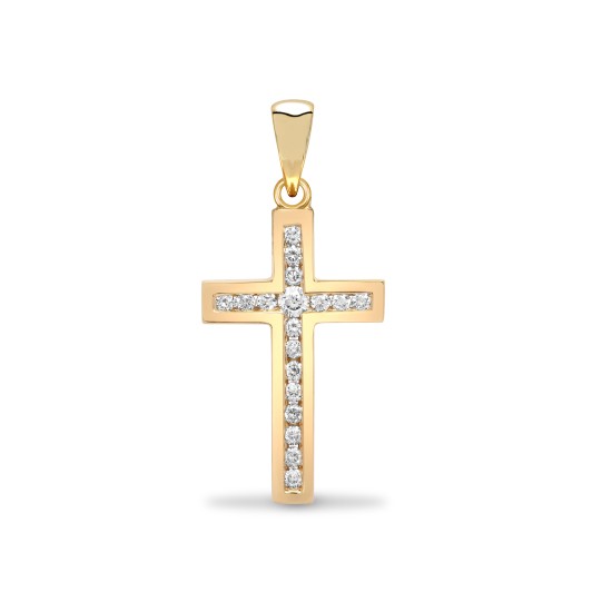 9ct Yellow Gold Channel Set CZ Cross
