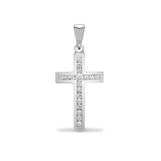 9ct White Gold Channel Set CZ Cross