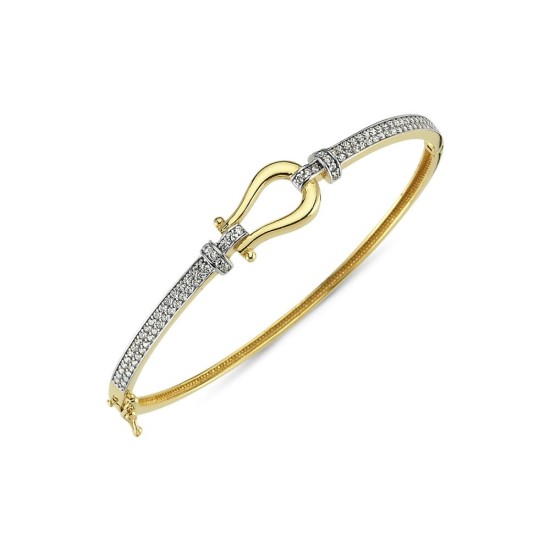 9ct Yellow CZ set ladies hinged hook bangle