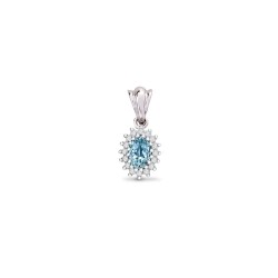 9ct White Gold Natural Diamond And Blue Topaz Pendant