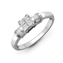 18ct White 0.58ct Natural Diamond Princess Cut & Baguette Ring