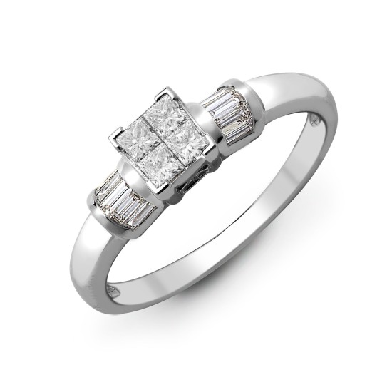 18ct White 0.58ct Natural Diamond Princess Cut & Baguette Ring