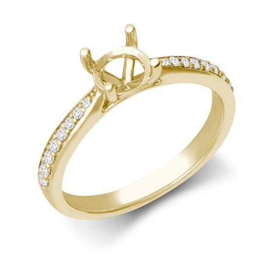 18ct Yellow Gold 0.14ct Natural Diamond Pave set Wed-fit Ring Mount- Holds 0.70ct