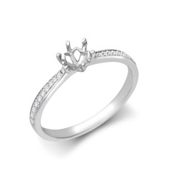 18ct White Gold 0.10ct Natural Diamond Pave set 6-claw Ring Mount- Holds 0.50ct